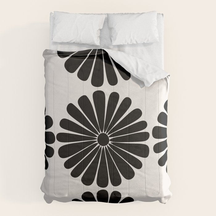 Retro Daisy Abstract I Black and White Bold Floral Comforter Gallery Image 1