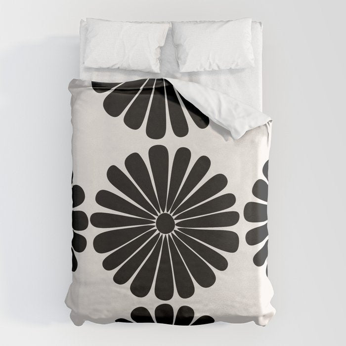 Retro Daisy Abstract I Black and White Bold Floral Duvet Cover Gallery Image 6