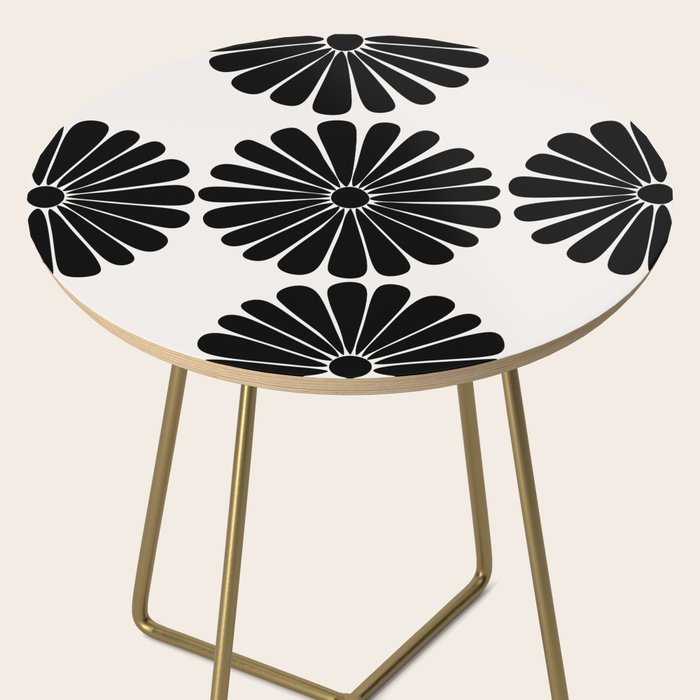 Retro Daisy Abstract I Black and White Bold Floral Side Table Gallery Image 2