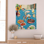 BREAKFAST IN THE GARDEN WITH SUNFLOWERS AND CROISSANTS Wall Tapestry Gallery Image 2