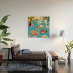 BREAKFAST IN THE GARDEN WITH SUNFLOWERS AND CROISSANTS Wood Wall Art Gallery Image 2