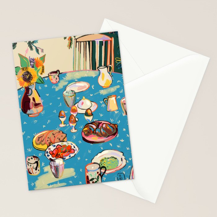 BREAKFAST IN THE GARDEN WITH SUNFLOWERS AND CROISSANTS Stationery Card Gallery Image 2