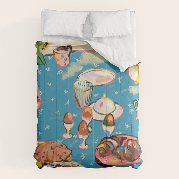 BREAKFAST IN THE GARDEN WITH SUNFLOWERS AND CROISSANTS Comforter Gallery Image 1