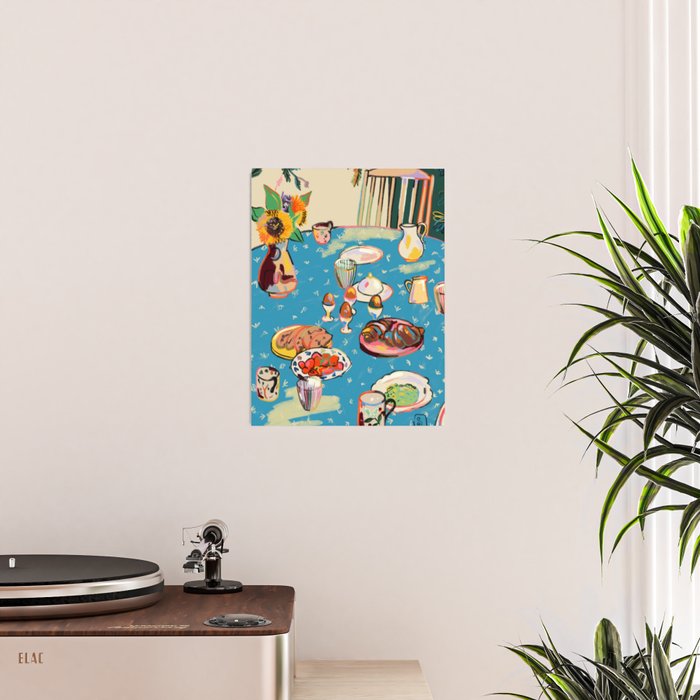 BREAKFAST IN THE GARDEN WITH SUNFLOWERS AND CROISSANTS Poster Gallery Image 2