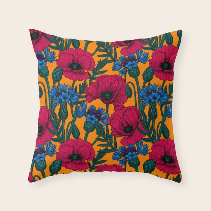 Red poppies and blue cornflowers Throw Pillow Gallery Image 6