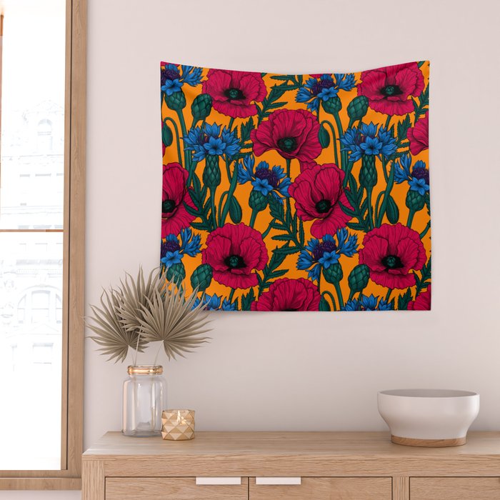 Red poppies and blue cornflowers Wall Tapestry Gallery Image 2
