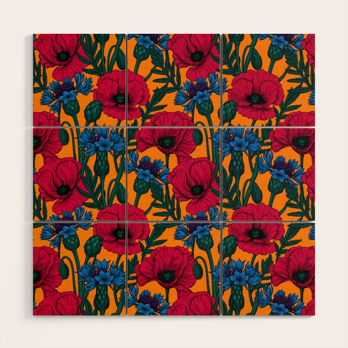 Red poppies and blue cornflowers Wood Wall Art Gallery Image 1