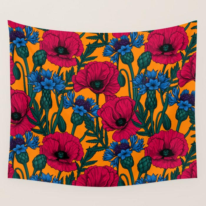 Red poppies and blue cornflowers Wall Tapestry Gallery Image 1