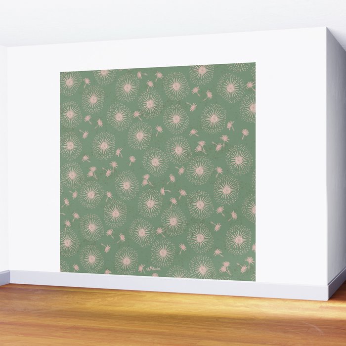 Make A Wish Dandelion Pattern in Sage Green & Peach Wall Mural Gallery Image 2