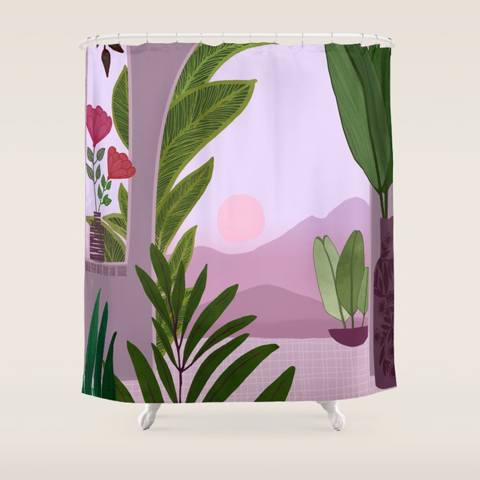 Tropical Morning Sunrise Landscape Shower Curtain Gallery Image 1