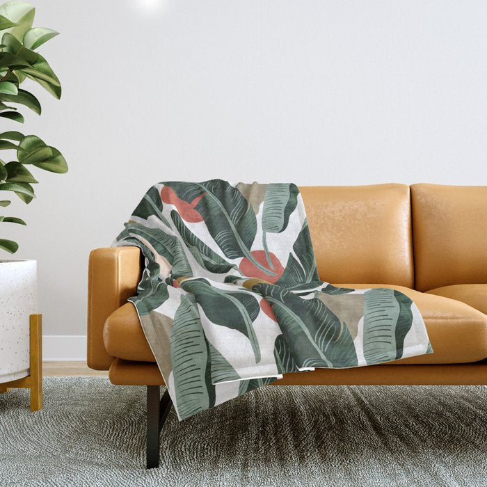 Modern banana leaf Throw Blanket Gallery Image 1