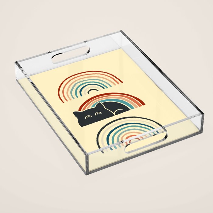 Abstraction minimal cat 8d rainbow meow Acrylic Tray Gallery Image 1