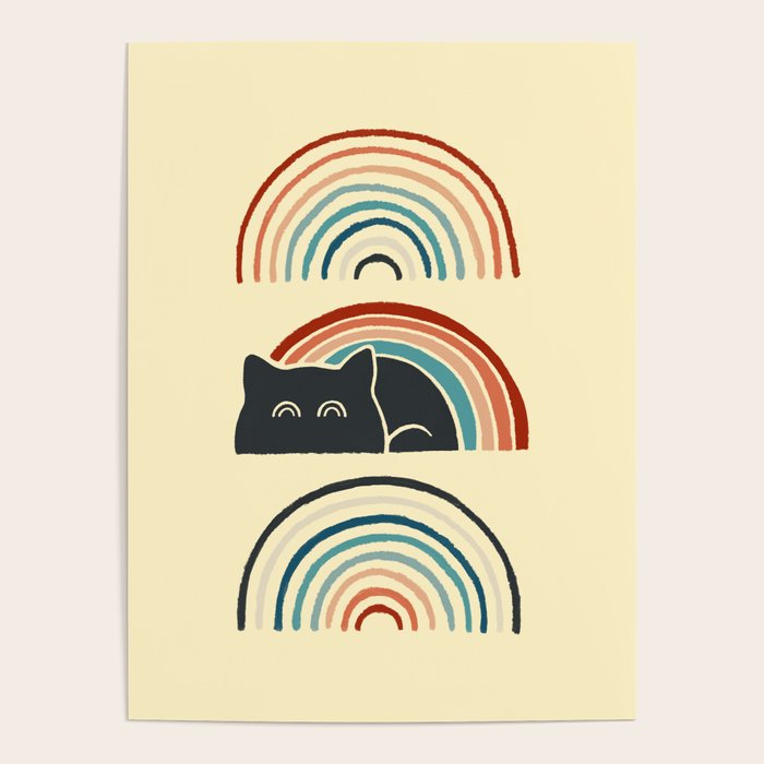Abstraction minimal cat 8d rainbow meow Poster Gallery Image 4