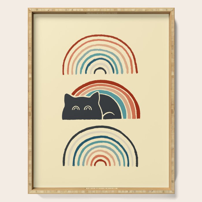 Abstraction minimal cat 8d rainbow meow Serving Tray Gallery Image 1