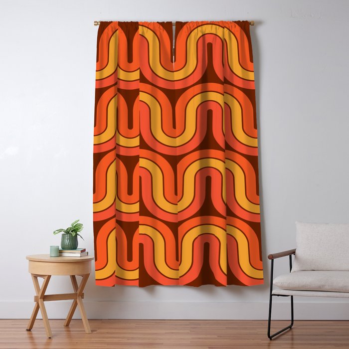 70s Retro Vintage Style Geometric Pattern Autumn Brown Orange and Yellow Window Curtain Gallery Image 5
