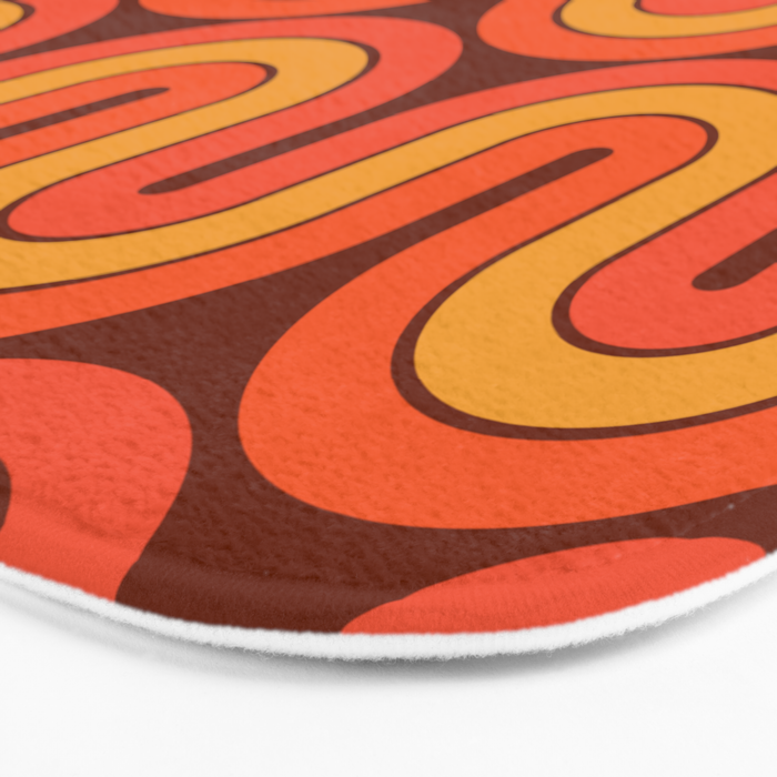 70s Retro Vintage Style Geometric Pattern Autumn Brown Orange and Yellow Bath Mat Gallery Image 3