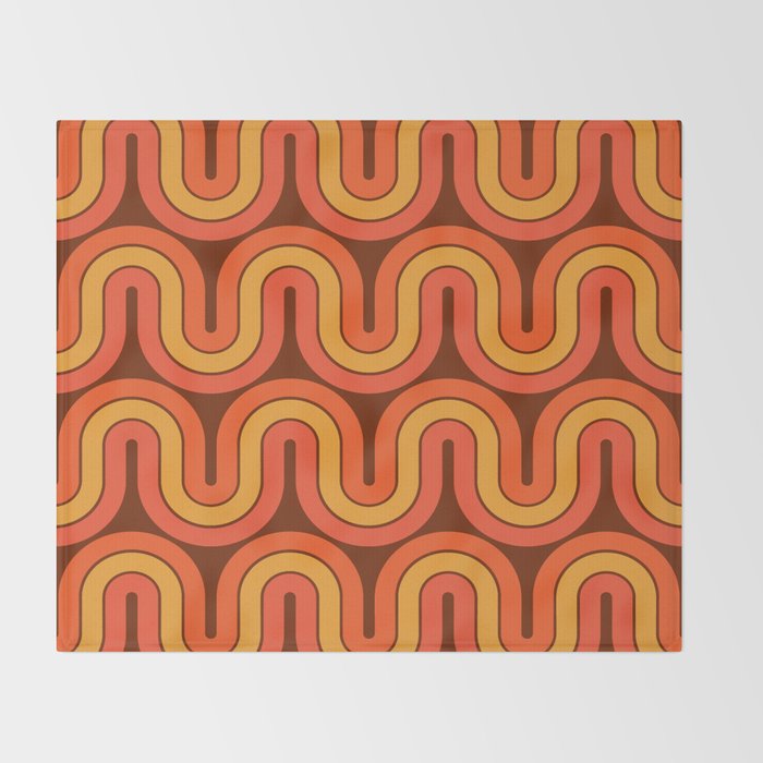 70s Retro Vintage Style Geometric Pattern Autumn Brown Orange and Yellow Throw Blanket Gallery Image 2