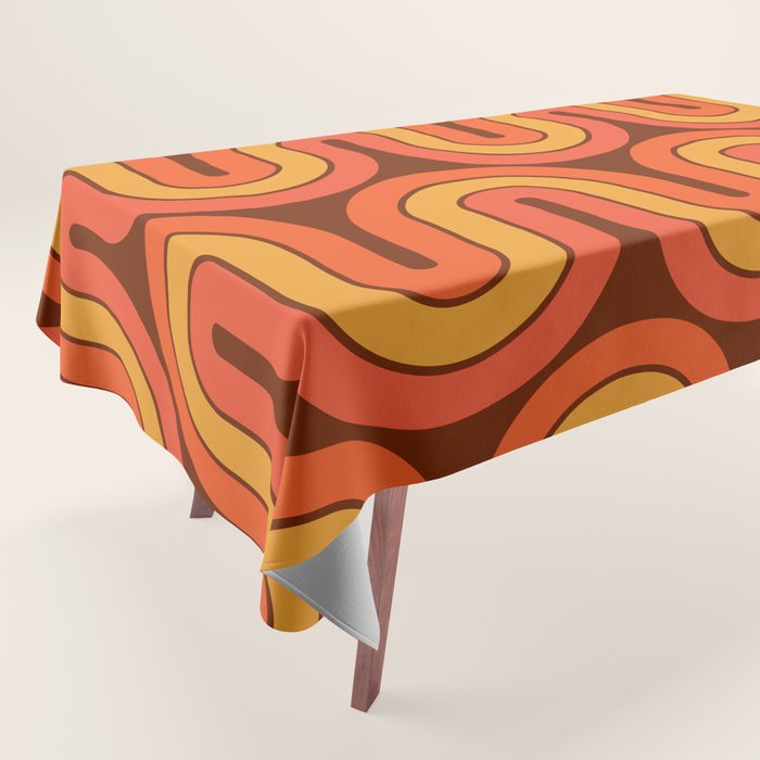 70s Retro Vintage Style Geometric Pattern Autumn Brown Orange and Yellow Tablecloth Gallery Image 1