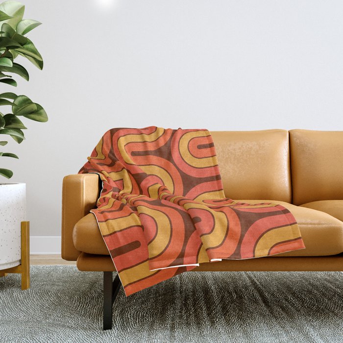 70s Retro Vintage Style Geometric Pattern Autumn Brown Orange and Yellow Throw Blanket Gallery Image 1