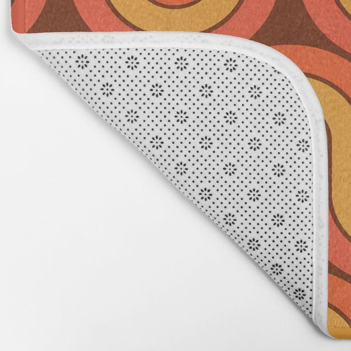70s Retro Vintage Style Geometric Pattern Autumn Brown Orange and Yellow Bath Mat Gallery Image 2