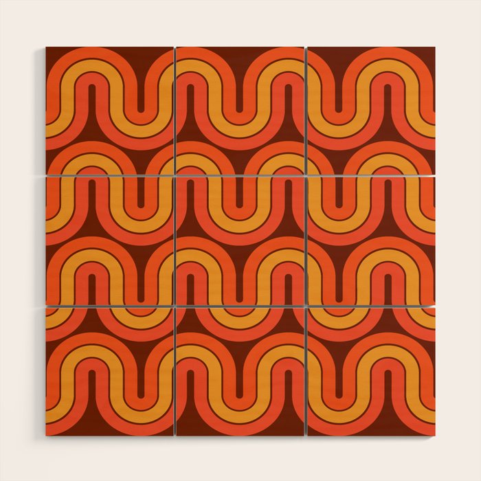 70s Retro Vintage Style Geometric Pattern Autumn Brown Orange and Yellow Wood Wall Art Gallery Image 1