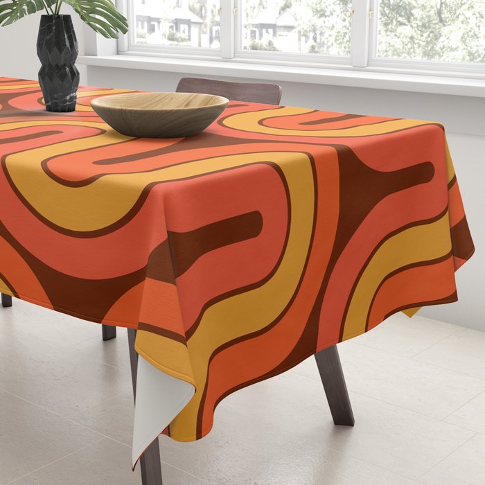 70s Retro Vintage Style Geometric Pattern Autumn Brown Orange and Yellow Tablecloth Gallery Image 3