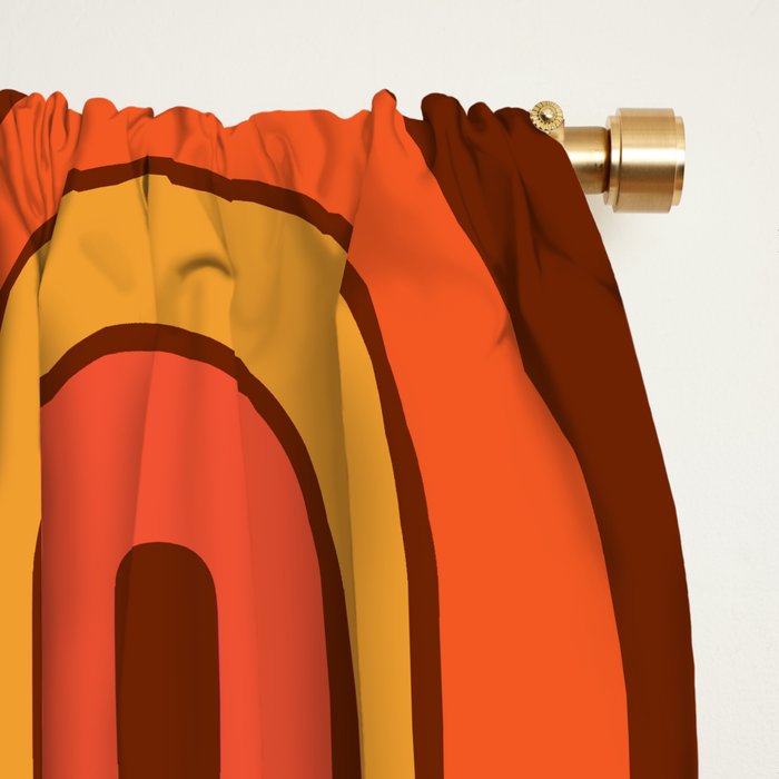70s Retro Vintage Style Geometric Pattern Autumn Brown Orange and Yellow Window Curtain Gallery Image 2