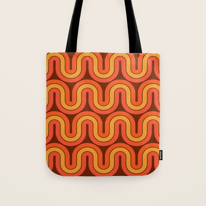 70s Retro Vintage Style Geometric Pattern Autumn Brown Orange and Yellow Tote Bag Gallery Image 1
