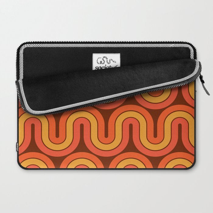 70s Retro Vintage Style Geometric Pattern Autumn Brown Orange and Yellow Laptop Sleeve Gallery Image 2