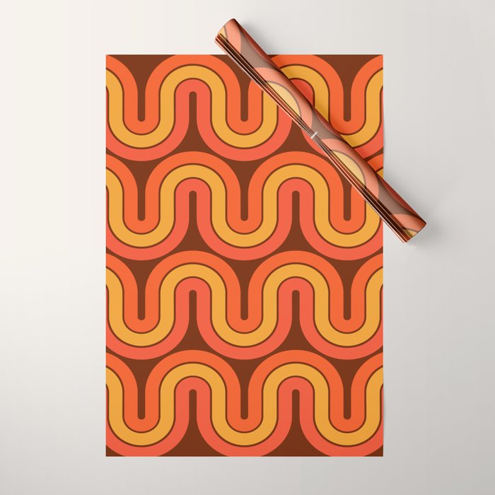70s Retro Vintage Style Geometric Pattern Autumn Brown Orange and Yellow Wrapping Paper Gallery Image 1
