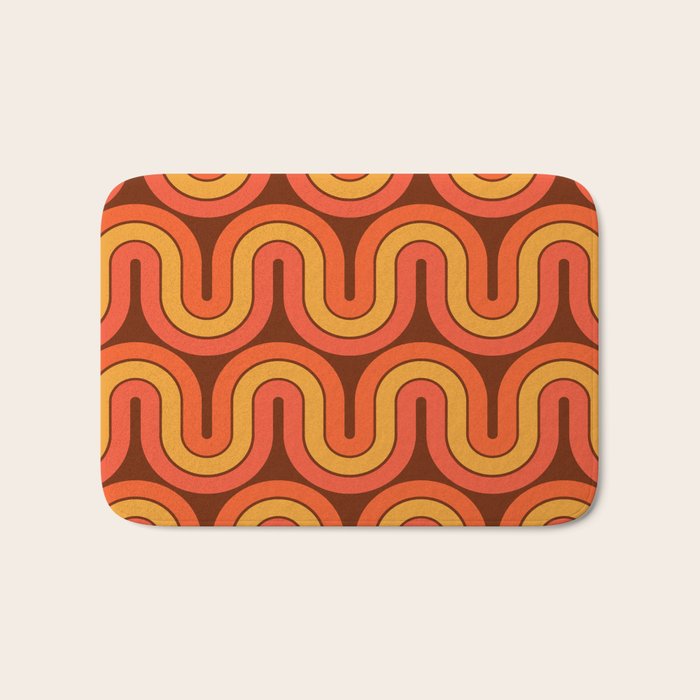 70s Retro Vintage Style Geometric Pattern Autumn Brown Orange and Yellow Bath Mat Gallery Image 1
