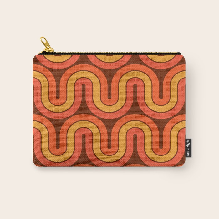 70s Retro Vintage Style Geometric Pattern Autumn Brown Orange and Yellow Carry All Pouch Gallery Image 1