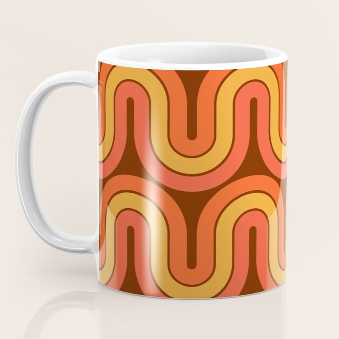 70s Retro Vintage Style Geometric Pattern Autumn Brown Orange and Yellow Coffee Mug Gallery Image 3