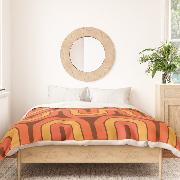 70s Retro Vintage Style Geometric Pattern Autumn Brown Orange and Yellow Duvet Cover Gallery Image 3