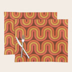 70s Retro Vintage Style Geometric Pattern Autumn Brown Orange and Yellow Placemat Gallery Image 1