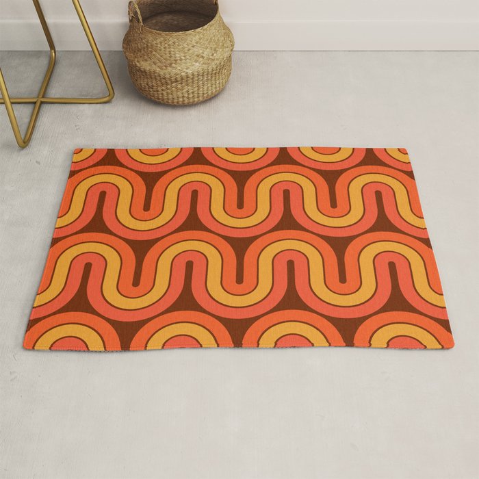 70s Retro Vintage Style Geometric Pattern Autumn Brown Orange and Yellow Rug Gallery Image 1