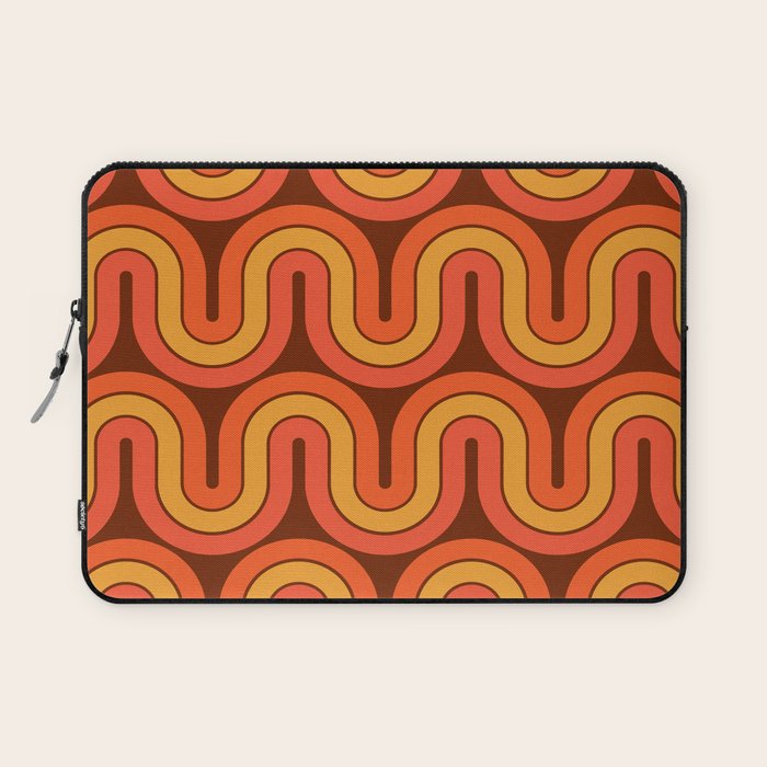 70s Retro Vintage Style Geometric Pattern Autumn Brown Orange and Yellow Laptop Sleeve Gallery Image 1