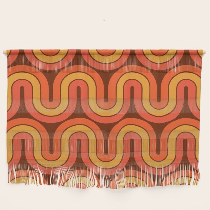 70s Retro Vintage Style Geometric Pattern Autumn Brown Orange and Yellow Wall Hanging Gallery Image 1