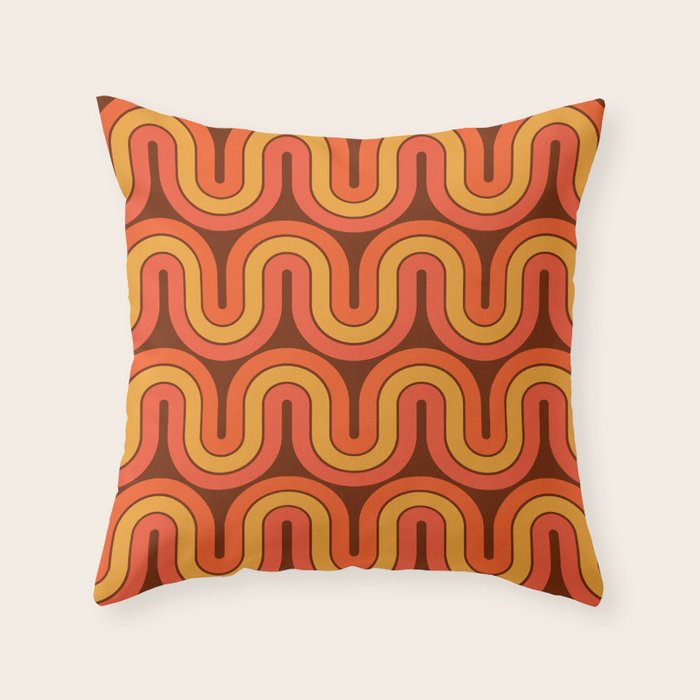 70s Retro Vintage Style Geometric Pattern Autumn Brown Orange and Yellow Throw Pillow Gallery Image 6