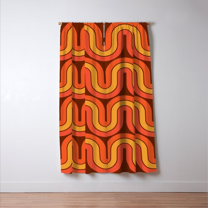 70s Retro Vintage Style Geometric Pattern Autumn Brown Orange and Yellow Window Curtain Gallery Image 3