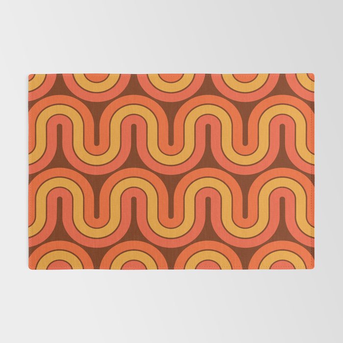 70s Retro Vintage Style Geometric Pattern Autumn Brown Orange and Yellow Rug Gallery Image 2