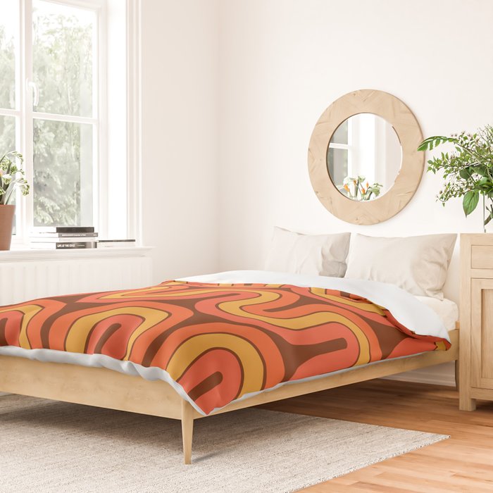 70s Retro Vintage Style Geometric Pattern Autumn Brown Orange and Yellow Duvet Cover Gallery Image 2