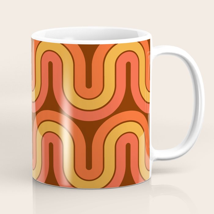70s Retro Vintage Style Geometric Pattern Autumn Brown Orange and Yellow Coffee Mug Gallery Image 1