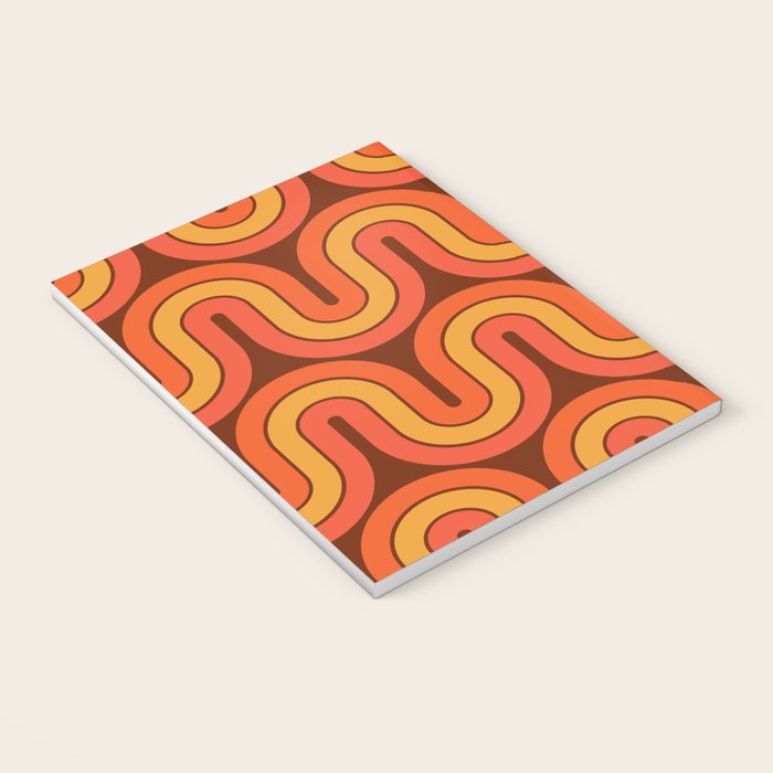 70s Retro Vintage Style Geometric Pattern Autumn Brown Orange and Yellow Notebook Gallery Image 3