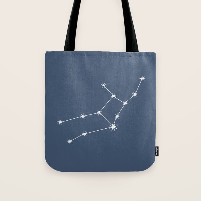 Virgo Zodiac Star Constellation Line Art Neutral Blue Tote Bag Gallery Image 1