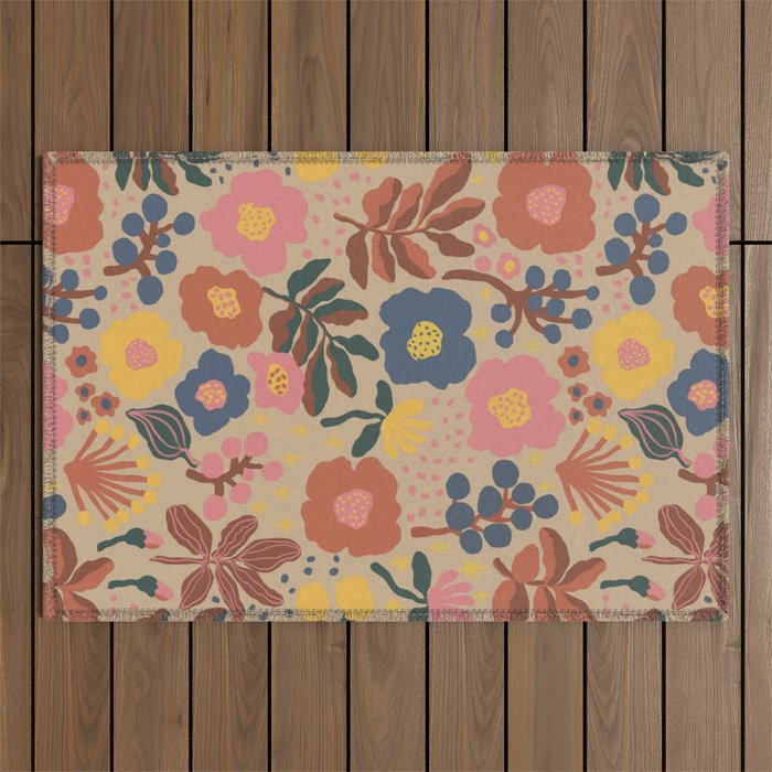 Red blooming Outdoor Rug Gallery Image 1