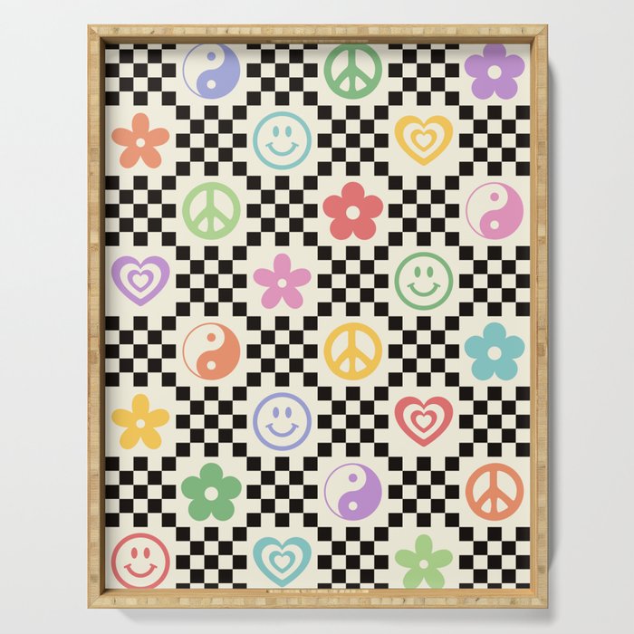 Retro Colorful Nostalgia Double Checker Serving Tray Gallery Image 1
