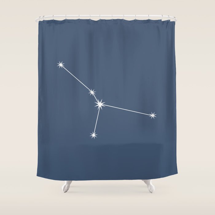 Cancer Zodiac Star Constellation Line Art Neutral Blue Shower Curtain Gallery Image 1