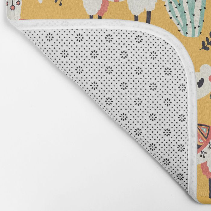 White Llama with flowers Bath Mat Gallery Image 2