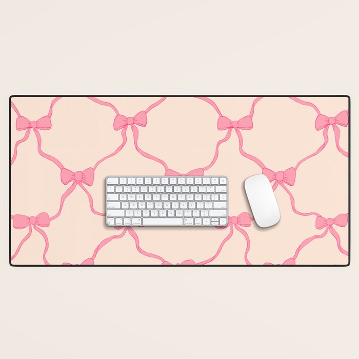 Coquette style ribbons and bows pattern in pink Desk Mat Gallery Image 1